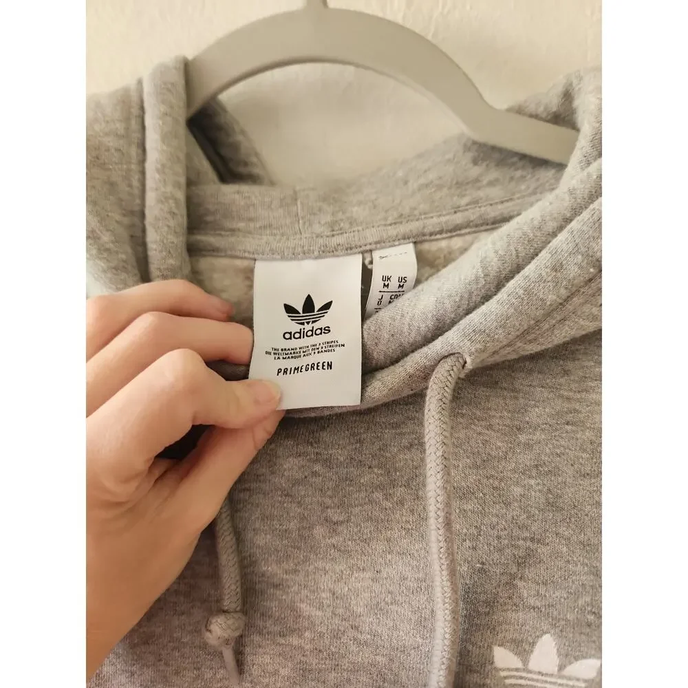 Adidas Gray Pullover Hoodie Logo Drawstring Pockets Medium Men's M